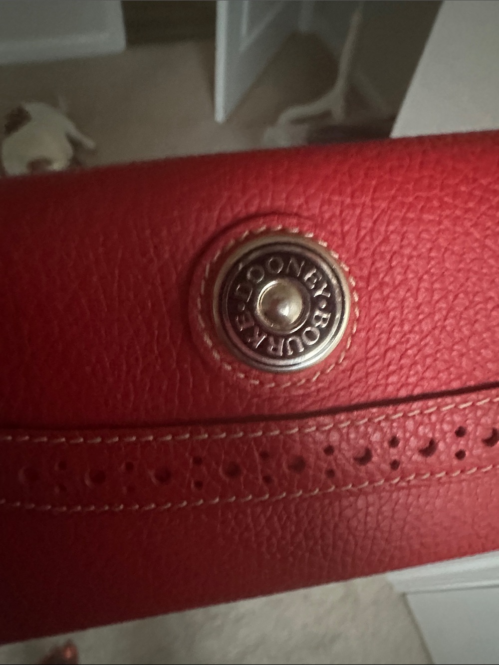 Dooney & Bourke Red Leather Wallet with Gold-Tone Logo Button - Picture 6 of 6